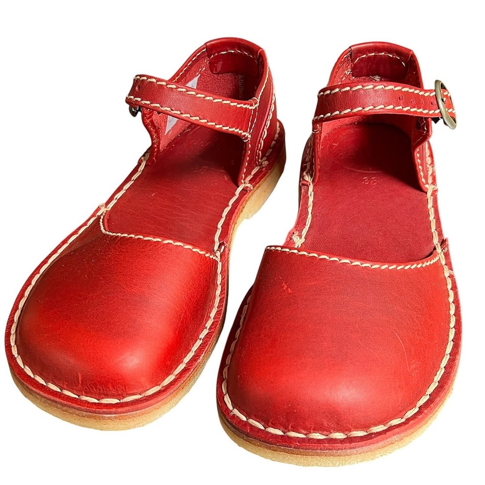 Duckfeet Himmerland Red Leather Mary Jane Shoes EU 38 Flat Crepe Sole 1650